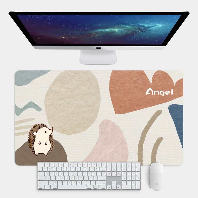 Customized Text Hedgehog Geometric Large Size Gaming Mouse Pad Placemat Desk Mat PU019 - แผ่นรองเมาส์ - ยาง สีกากี