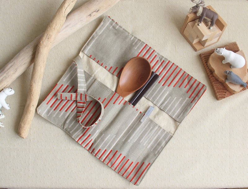 Valentine New Year] weimom s gray simple lines - pencil case, chopsticks sets, green tableware bags, cloth roll made in Taiwan - hand made good - Cutlery & Flatware - Cotton & Hemp Gray