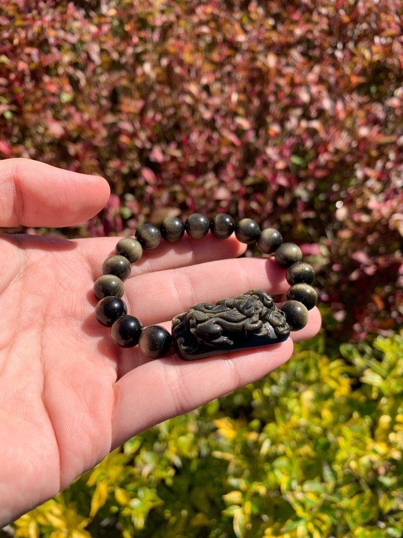 招財 金曜石貔貅 水晶 手鏈 10 mm+ - 手鍊/手環 - 水晶 金色