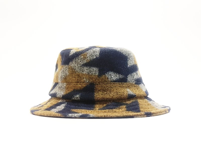 英式圓盤紳士帽-三色拼(藍黃灰)#毛料#獨家#限量#秋冬#禮物 #保暖 - 帽子 - 其他材質 多色
