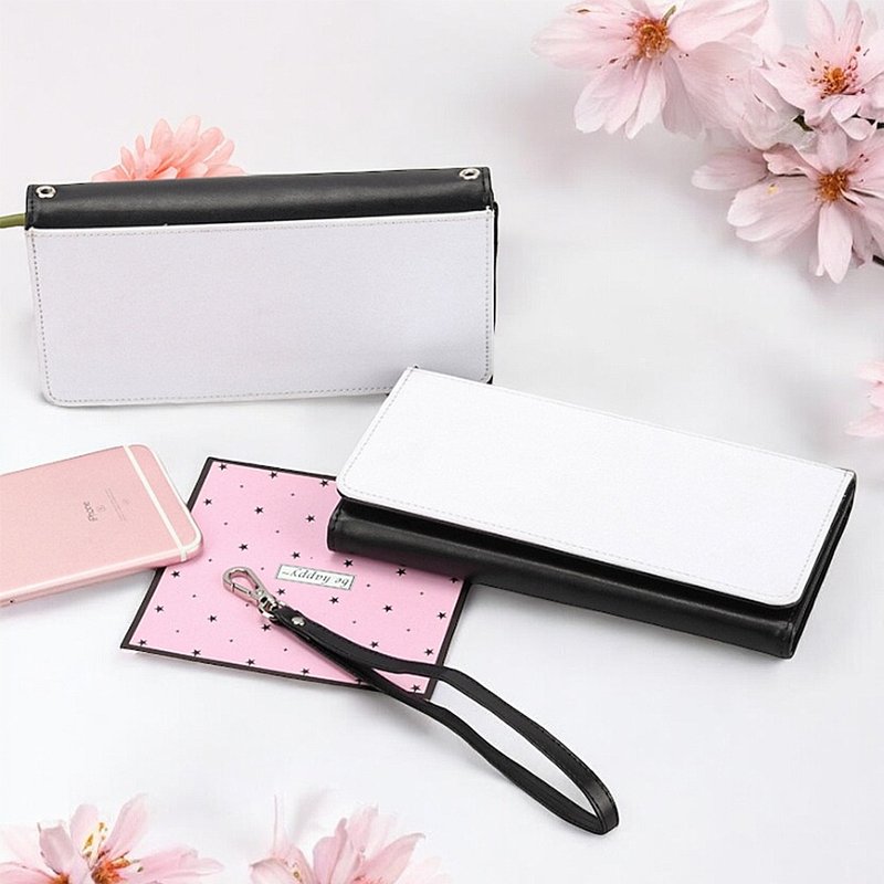 [Customized gift] Exquisite leather long clip with hand strap and gift box - Wallets - Faux Leather Black