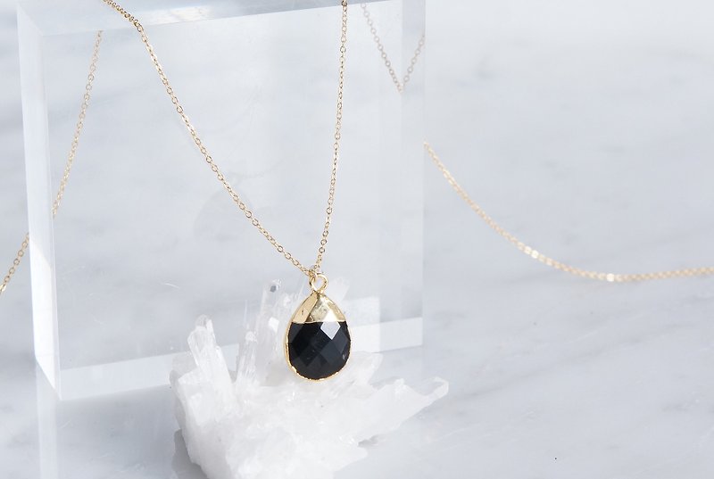 【14KGF】 Necklace,Gemstone,Pear-Shaped Black Onyx - Necklaces - Gemstone Black