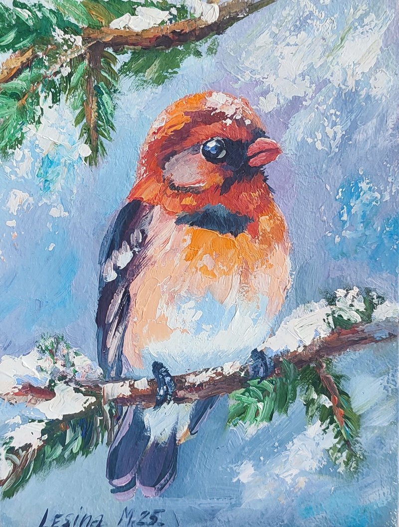 Bird Oil Painting Bird Small Art Bird Artwork Bird Painting Bird Art - 壁貼/牆壁裝飾 - 其他材質 