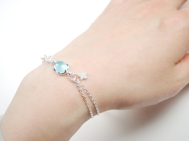 White Day Stars-Indian Blue Chalcedony Fashion Multi-level Design 925 Silver Bracelet - Bracelets - Gemstone Blue