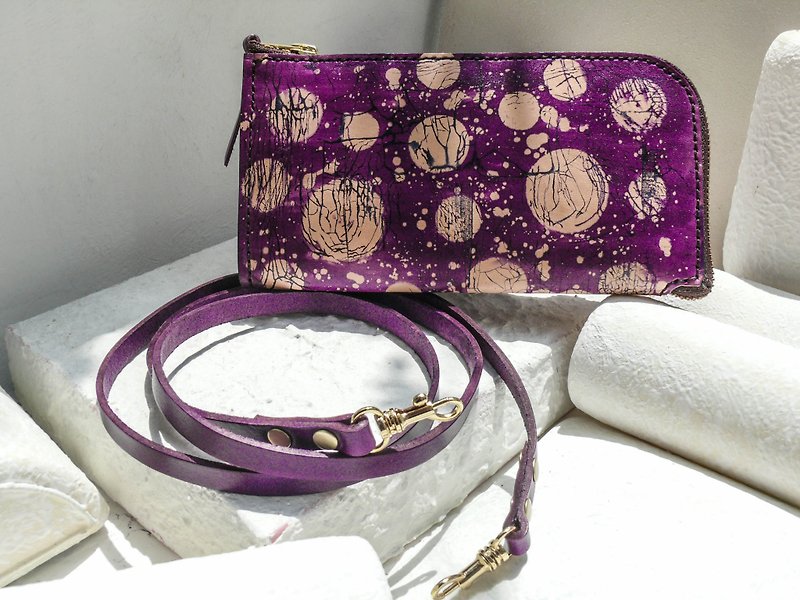Non-colliding grape purple ice crack bubble vegetable tanned leather genuine leather universal wallet - กระเป๋าสตางค์ - หนังแท้ สีม่วง