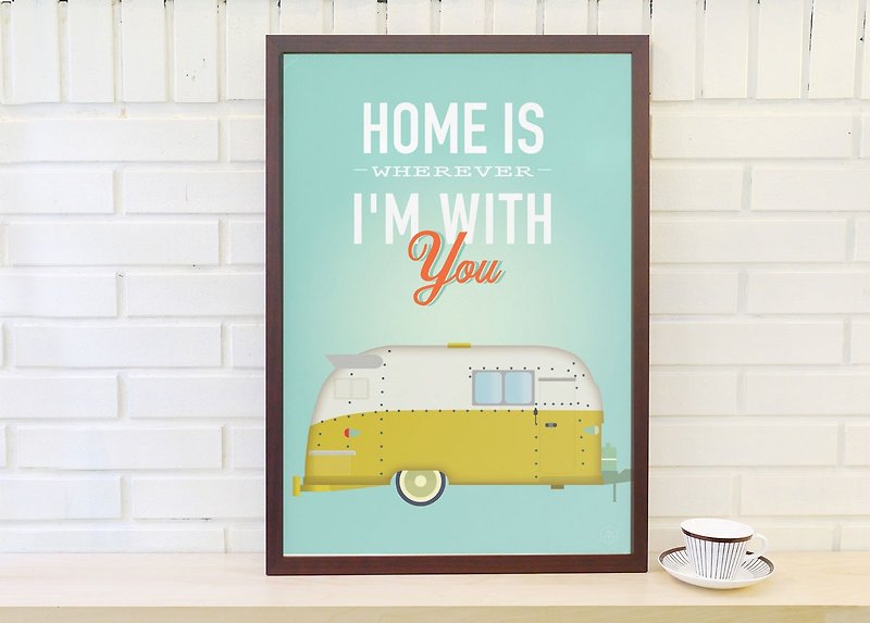Nordic retro minimalist poster Home is wherever I'm with you original without frame - โปสเตอร์ - กระดาษ สีเหลือง