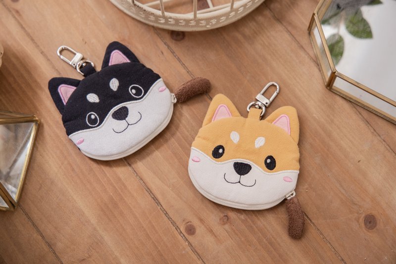 Shiba Inu baby shape zipper coin purse/small storage bag【820171】 - กระเป๋าใส่เหรียญ - ผ้าฝ้าย/ผ้าลินิน สีดำ