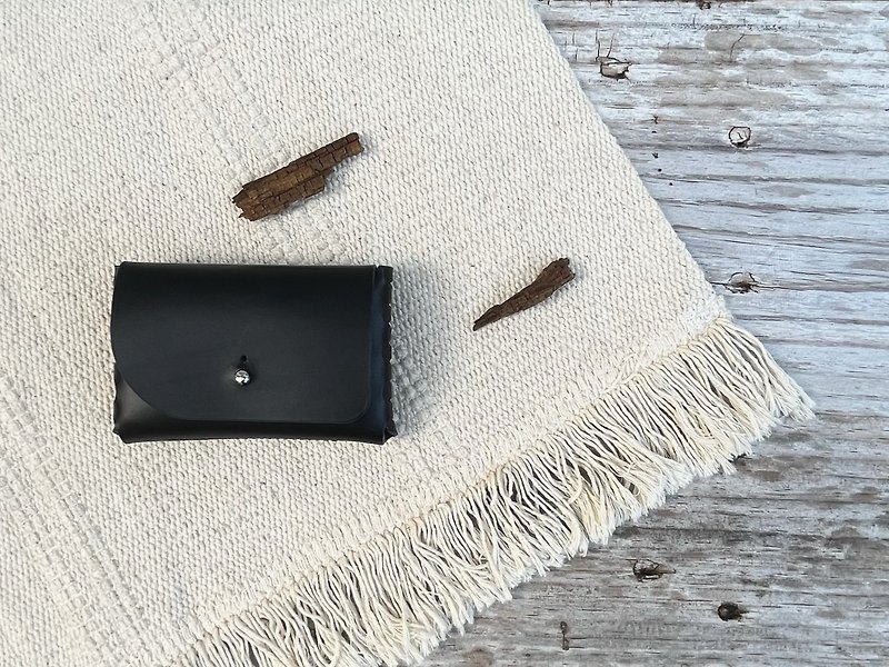 Tisser woven series - black business card holder / coin purse - compartments can be classified - ที่เก็บนามบัตร - หนังแท้ สีดำ