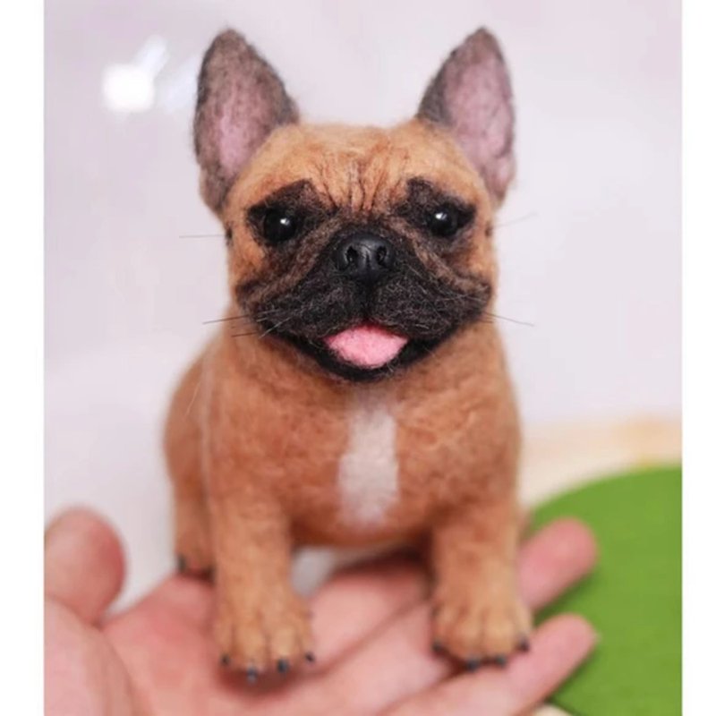 客製化逼真法國鬥牛犬羊毛氈寵物娃娃定製複刻狗猫咪毛小孩公仔 - 貓/狗玩具 - 羊毛 多色