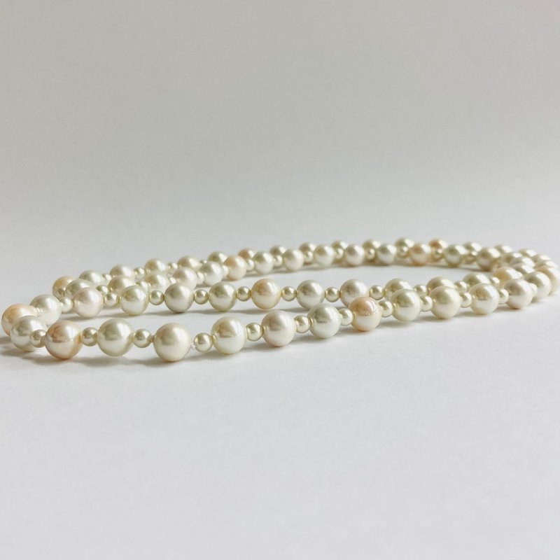 ガラスmixパールオペラネックレス/エンドレス加工/4x8mm約75cm/ホワイトmix/made in japan - 項鍊 - 玻璃 白色