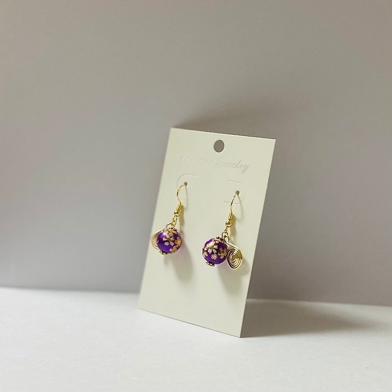 Spring blooming cherry blossom dancing purple swirl hook earrings - Earrings & Clip-ons - Other Materials Purple