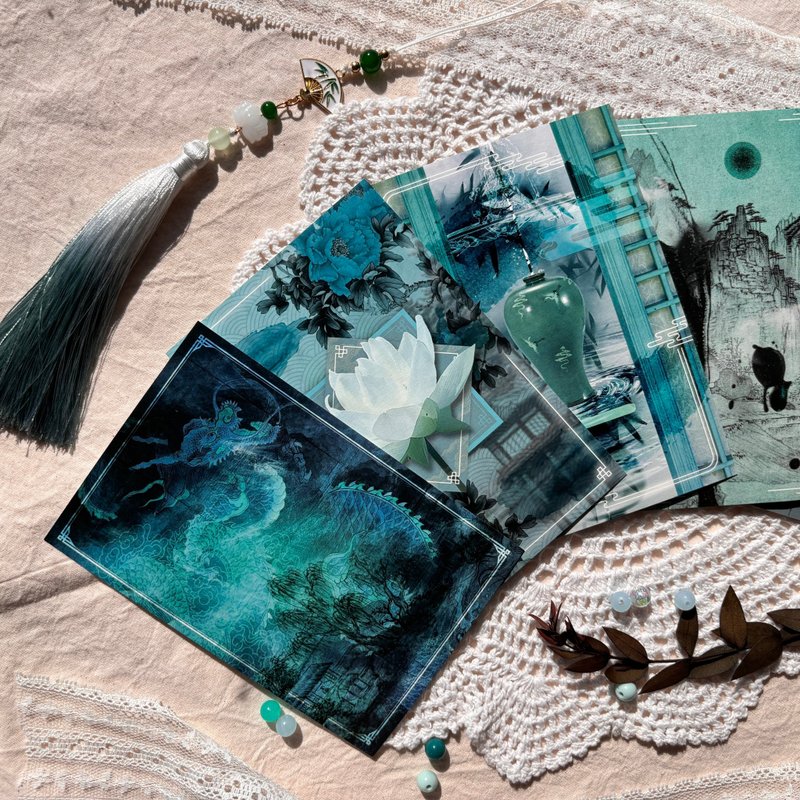 Pavilion of White and Jade Postcard set - 卡片/明信片 - 紙 綠色