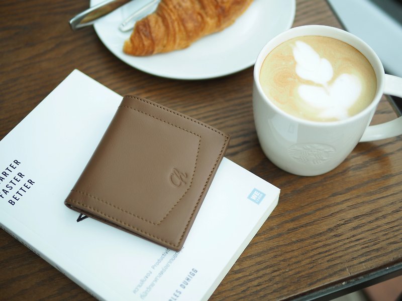 Hannah (Coffee brown) : Small leather short wallet, folded wallet, Mini wallet - 銀包 - 真皮 咖啡色
