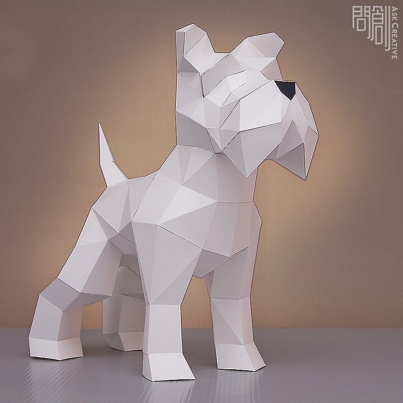 Ask a design DIY hand-made 3D paper model dog series-mustache schnauzer (4 colors optional)