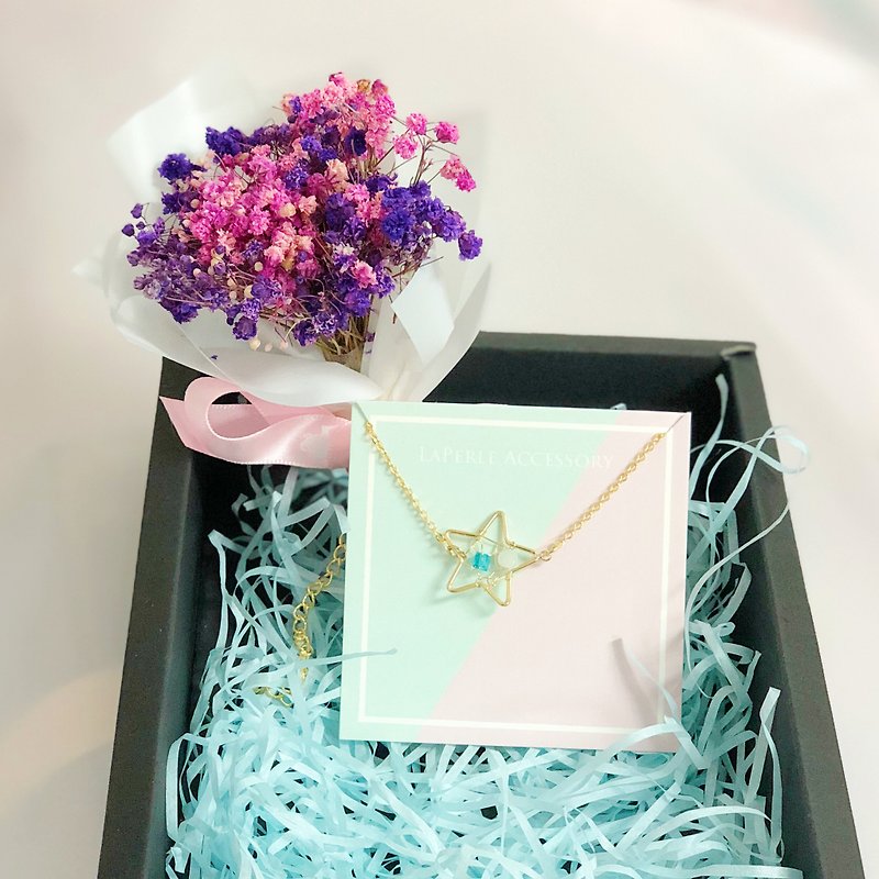 Dream Catcher Dry Flower Box Set Necklace Birthday Gift Christmas Star - สร้อยข้อมือ - โลหะ สีทอง