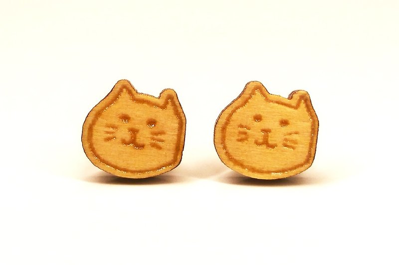 【小貓】素色貼式木耳環 - 耳環/耳夾 - 木頭 