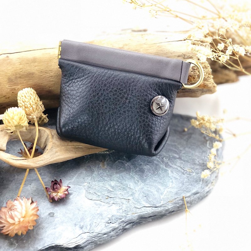 Shrapnel three-dimensional multi-functional small bag --- coin purse / small bag / storage / key / headphone - Coin Purses - Genuine Leather Black