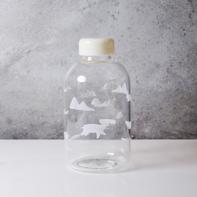 600cc【極地動物】北極熊X南極企鵝 玻璃水瓶 環保玻璃罐 水壺 客製化刻字 - 水壺/水瓶 - 玻璃 灰色