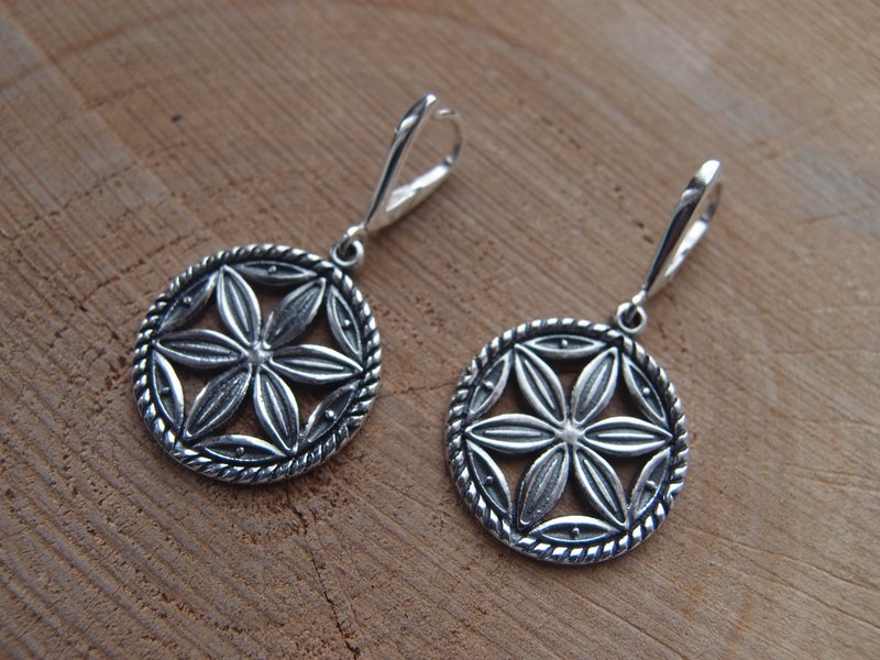 Star of Perun Sterling Silver Pagan Pair of earrings, Slavic jewelry - ต่างหู - เงินแท้ สีเงิน