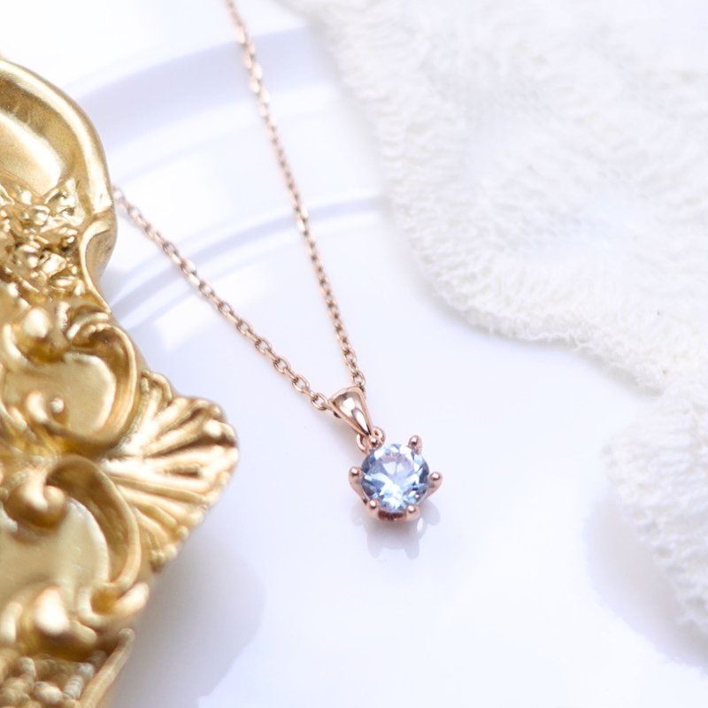 The first choice for gifts is the sweet Swiss blue natural topaz Stone cut sterling silver necklace textured clavicle chain - สร้อยคอ - เงินแท้ สีน้ำเงิน