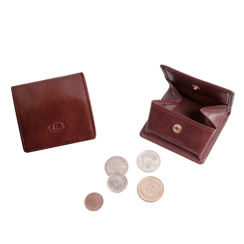 Square buckle purse - กระเป๋าใส่เหรียญ - หนังแท้ สีนำ้ตาล