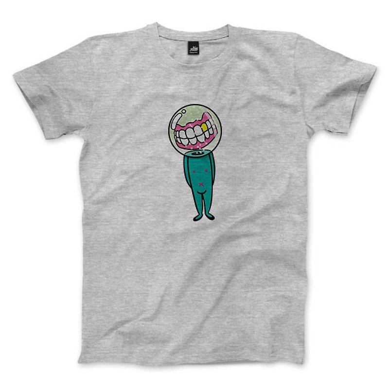 太空假牙 - 深麻灰 - 中性版T恤 - 男 T 恤 - 棉．麻 灰色