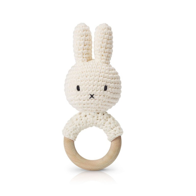 荷蘭 Just Dutch | Miffy 米飛兔 手工編織 嬰幼兒 手搖鈴 白色 - 公仔/玩偶 - 棉．麻 白色