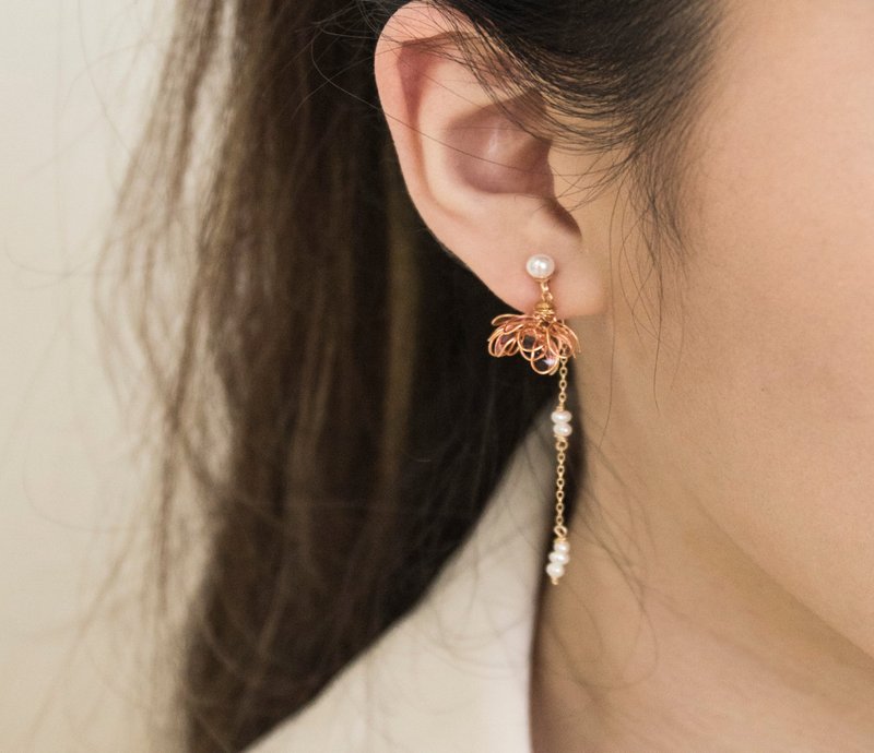 紅花-No.22 - 耳環/耳夾/耳骨夾 - 樹脂 紅色