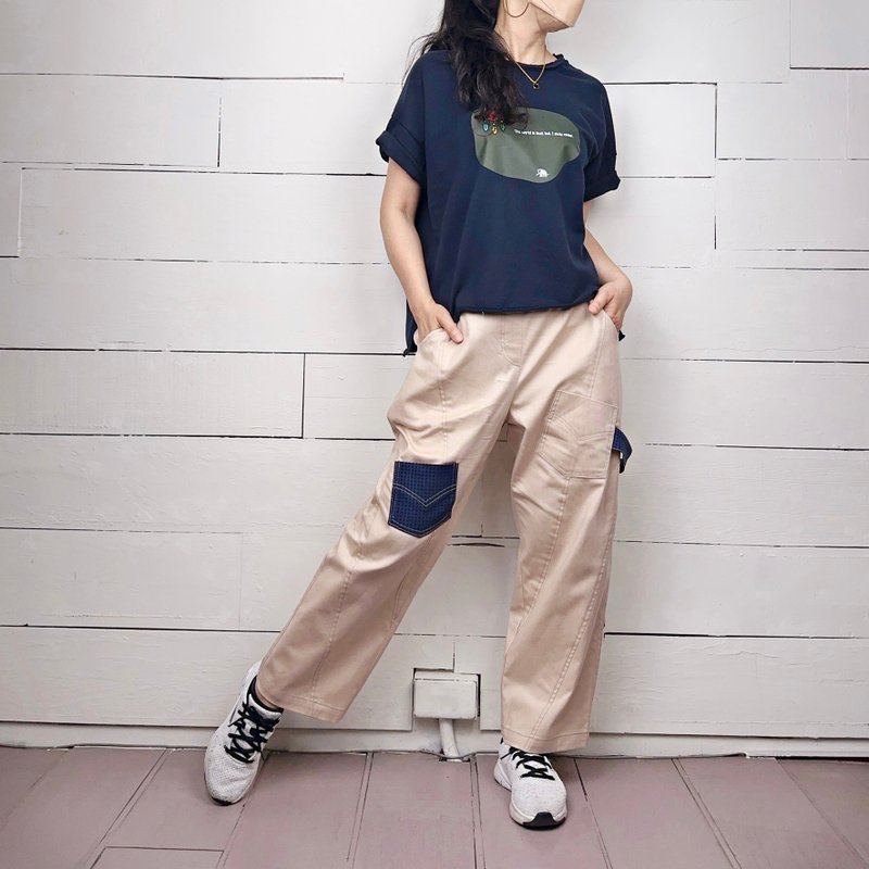 杏 - 車線側條褲 #A2065 - 女長褲 - 棉．麻 卡其色