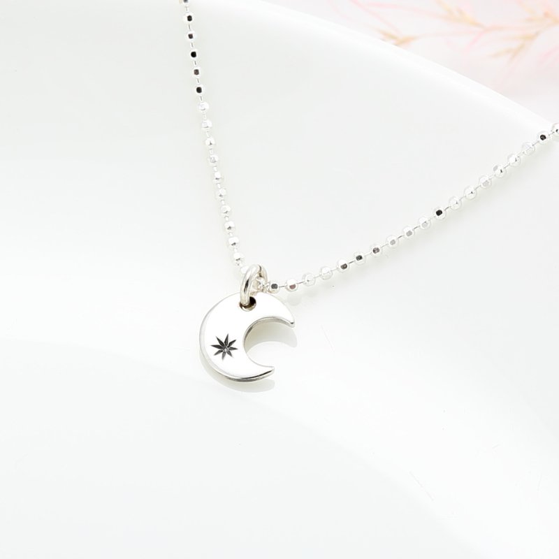 【Angel & Me】Moonlight Moon Stars s925 sterling silver necklace Birthday gift - สร้อยคอ - เงินแท้ สีเงิน