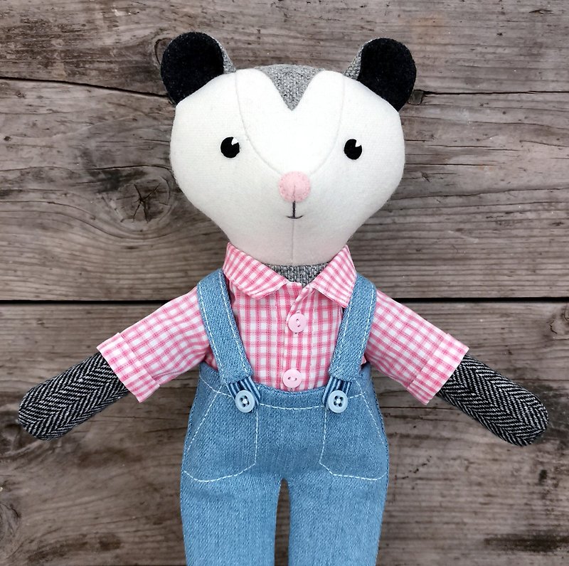 Gray possum boy, handmade plush doll, opossum stuffed toy