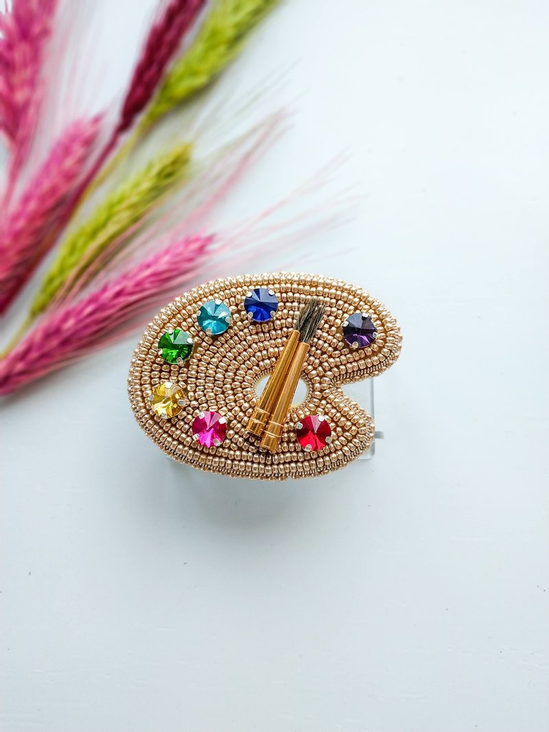 Beaded brooch for painter, colors palette, gift for painter, unique gift for her - 胸針 - 其他材質 多色