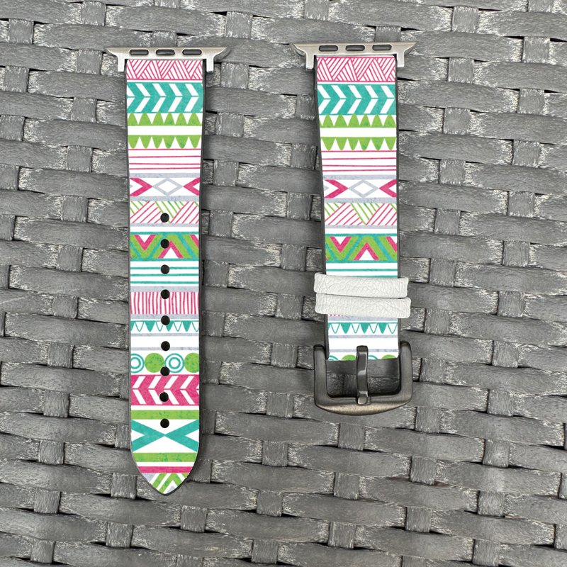 薄荷綠部落圖紋 Apple Watch 潮流矽膠錶帶 -cr15 - 錶帶 - 矽膠 多色