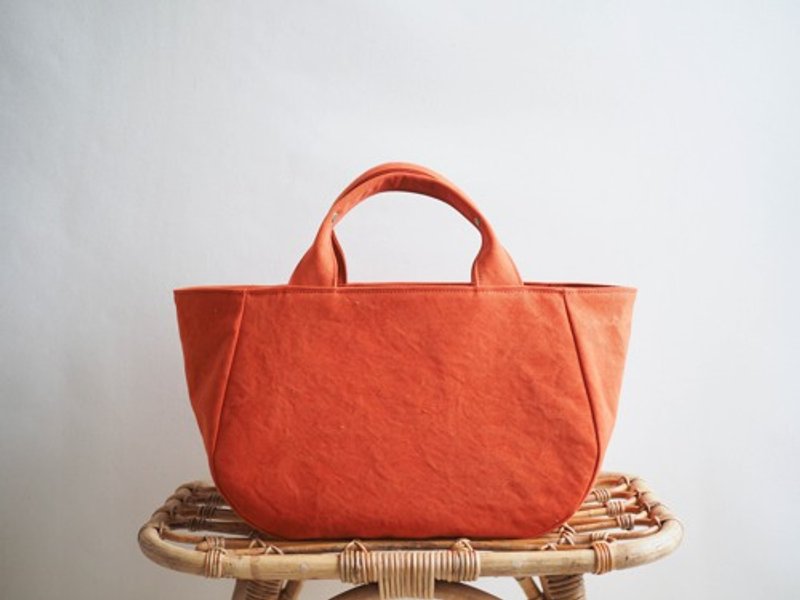 Made-to-order [ARMY DUCK] Round tote with lid M Orange - Handbags & Totes - Cotton & Hemp Orange