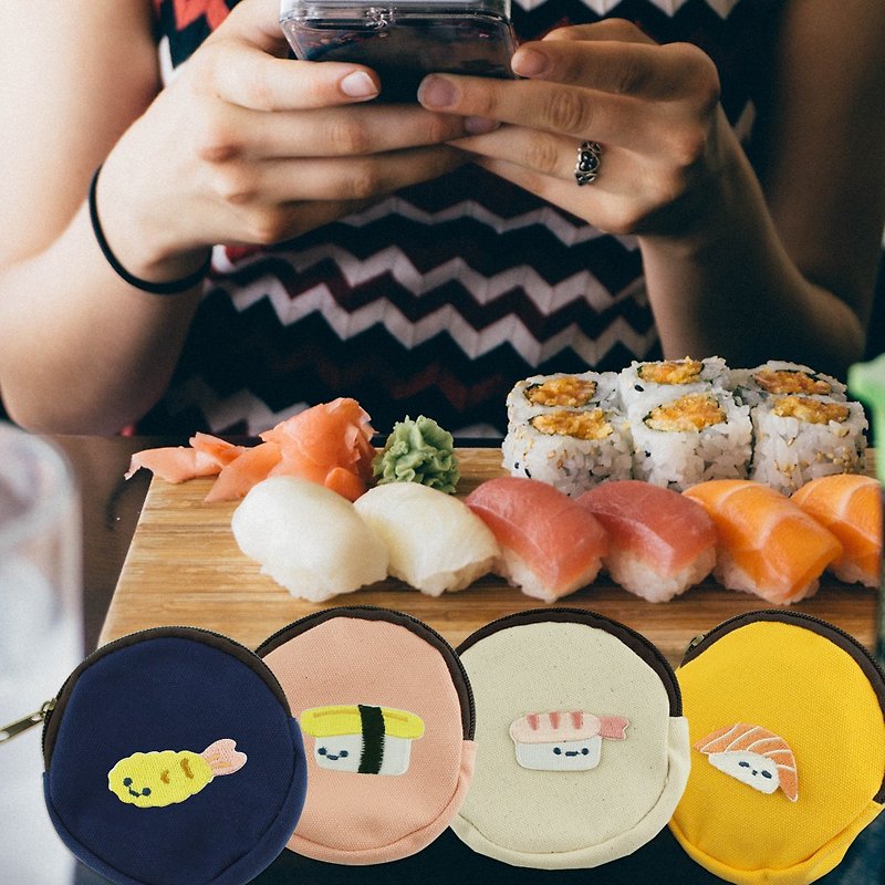 ผ้าฝ้าย/ผ้าลินิน กระเป๋าสตางค์ - Goody Bag –Sushi /Custom AirPod case/headphones case/Canvas Purse/set of 4pcs.