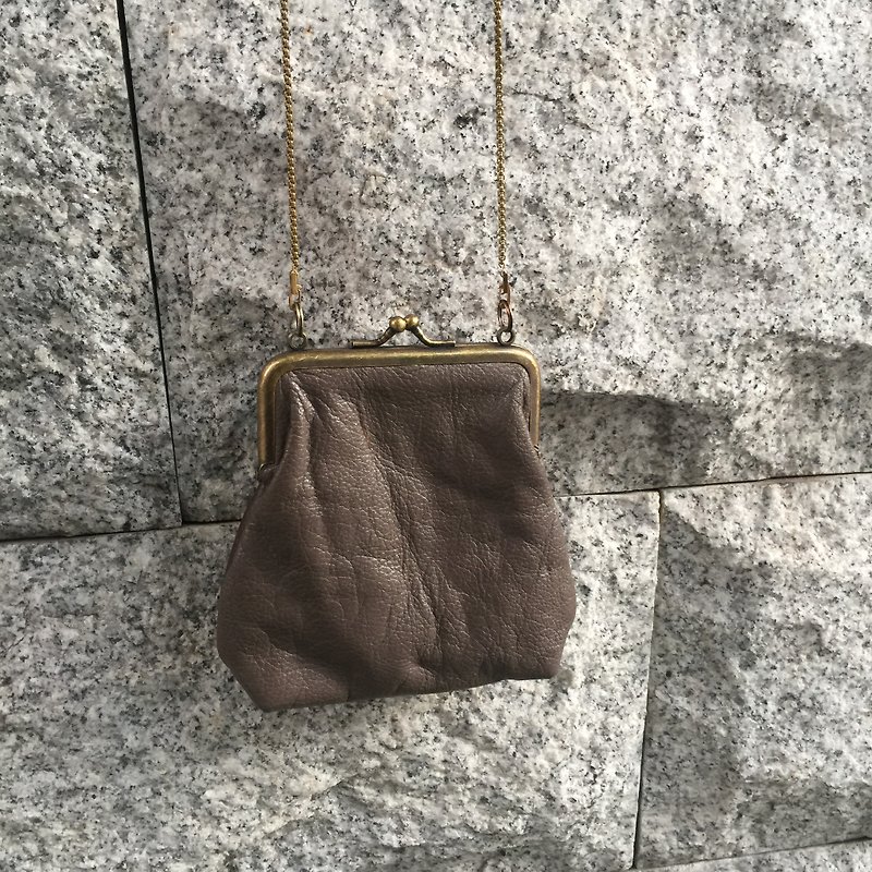 Sienna leather carry a small mouth gold - กระเป๋าใส่เหรียญ - หนังแท้ สีนำ้ตาล