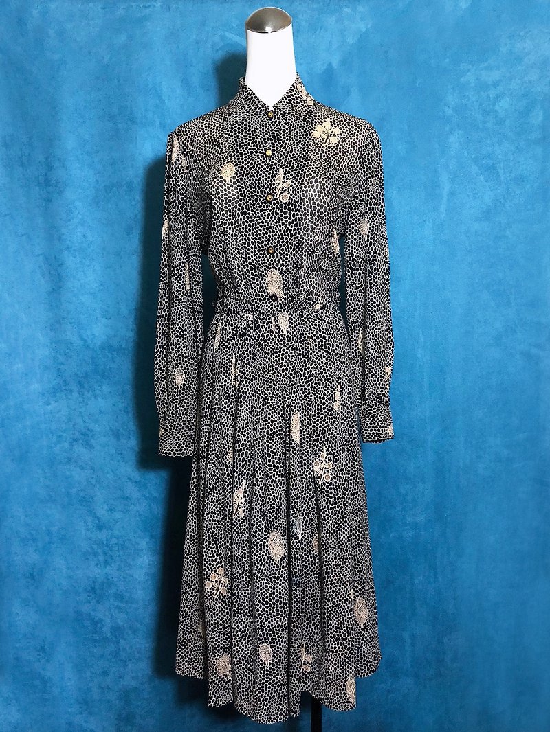 Pingpong vintage [Vintage dress / totem long-sleeved vintage dress] bring back VINTAGE abroad - One Piece Dresses - Polyester Black