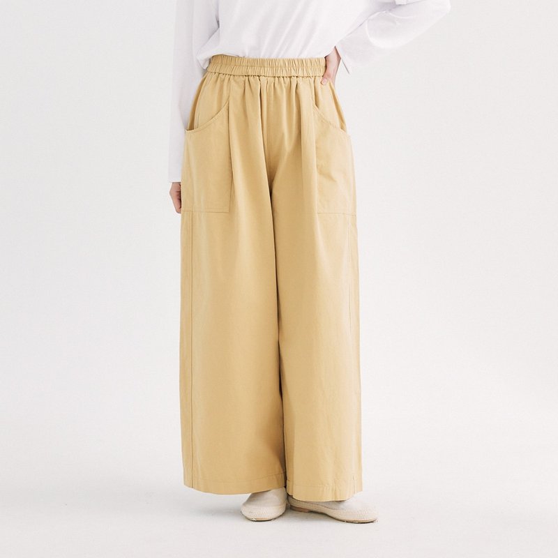 【Simply Yours】High Density Washed Cotton Wide Pants Khaki F - Women's Pants - Cotton & Hemp Gray