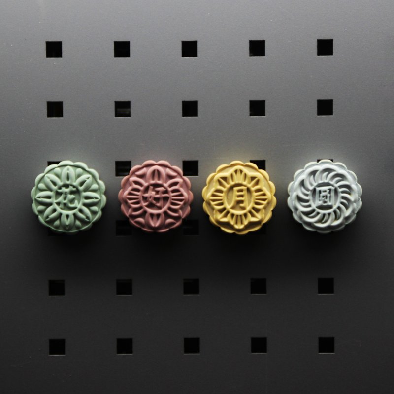 中式馬卡龍 - 水泥月餅磁鐵套組 - 磁鐵 - 水泥 多色