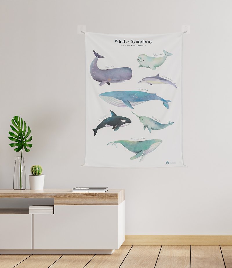Whale's Illustrated Book - Indoor Texture Hanging Cloth - Posters - Cotton & Hemp Blue