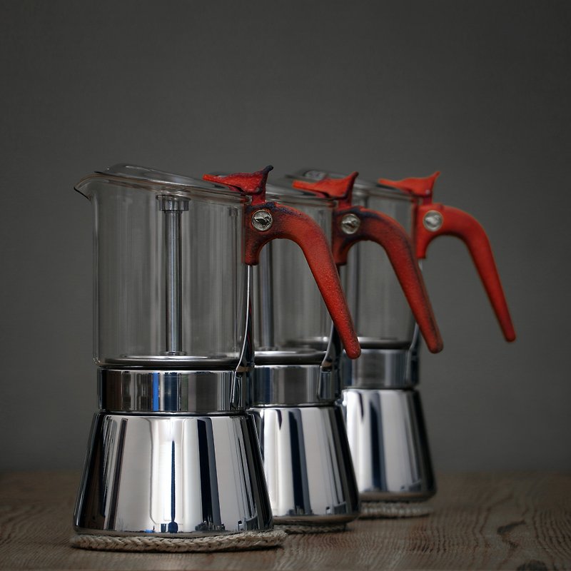 [Hot Charcoal Grilled Handle] Glass Moka Pot 360ml • HOMER GLASS MOKA POT BHE - Coffee Pots & Accessories - Stainless Steel Red