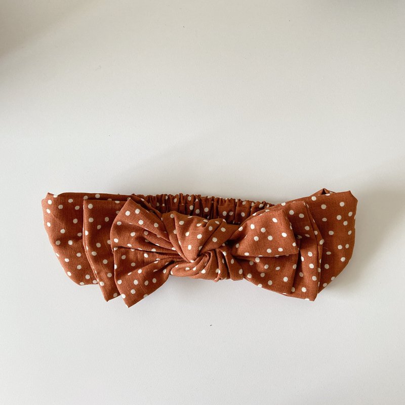 Orange caramel Japanese brick orange double-layer bow kink headband ggoomstudio - Headbands - Cotton & Hemp Orange