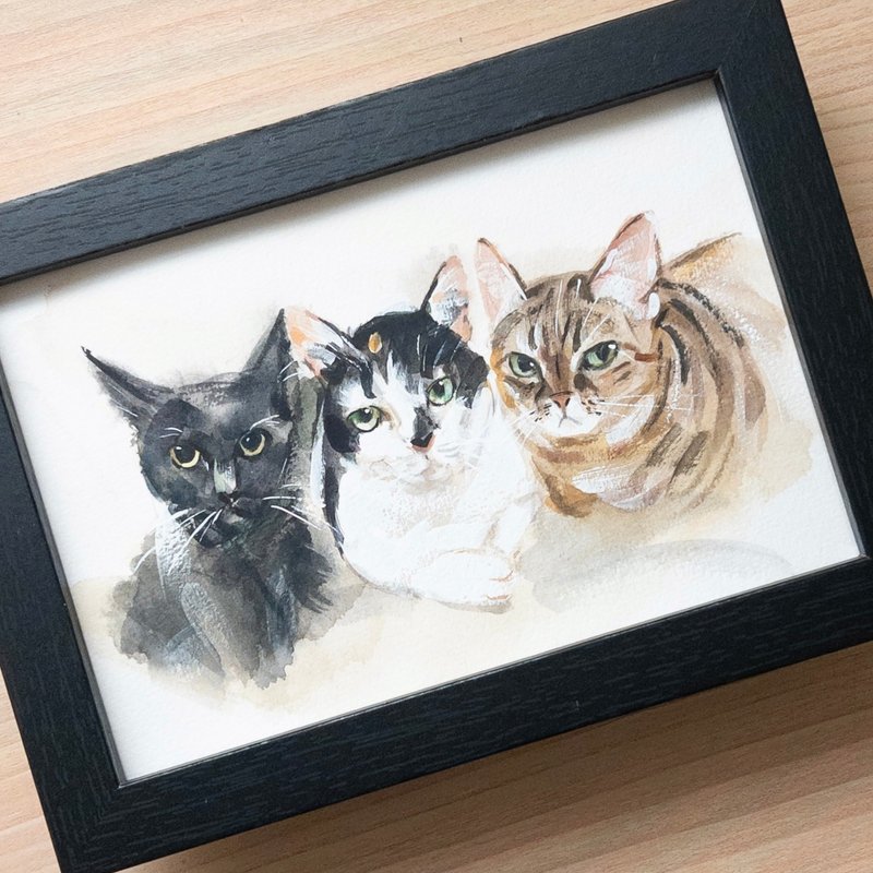 Paint Your Pet: Expressive Watercolor Portraits in an Oil Painting Style (3 Pets) - Custom Hand-Painted Portrait - Customized Portraits - Paper 