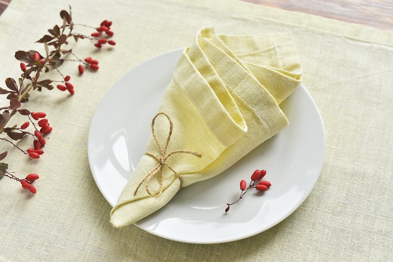 Linen napkin tablecloth, Placemats for dining table, Napkins cloth washable - Place Mats & Dining Décor - Linen Yellow