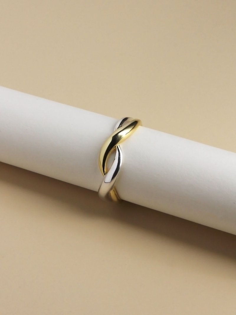 金銀雙色開口戒指 | 金銀扭紋開口指環 | 情侶對戒 | 925純銀 | - 戒指 - 純銀 多色