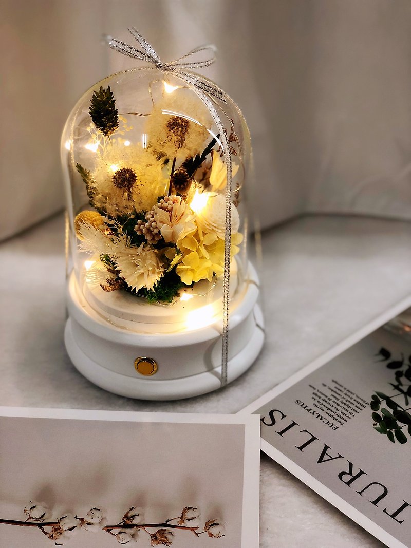 Dandelion Preserved Flower Glass Bell Shade with Light and Bluetooth Speaker - Dried Flowers & Bouquets - Glass White