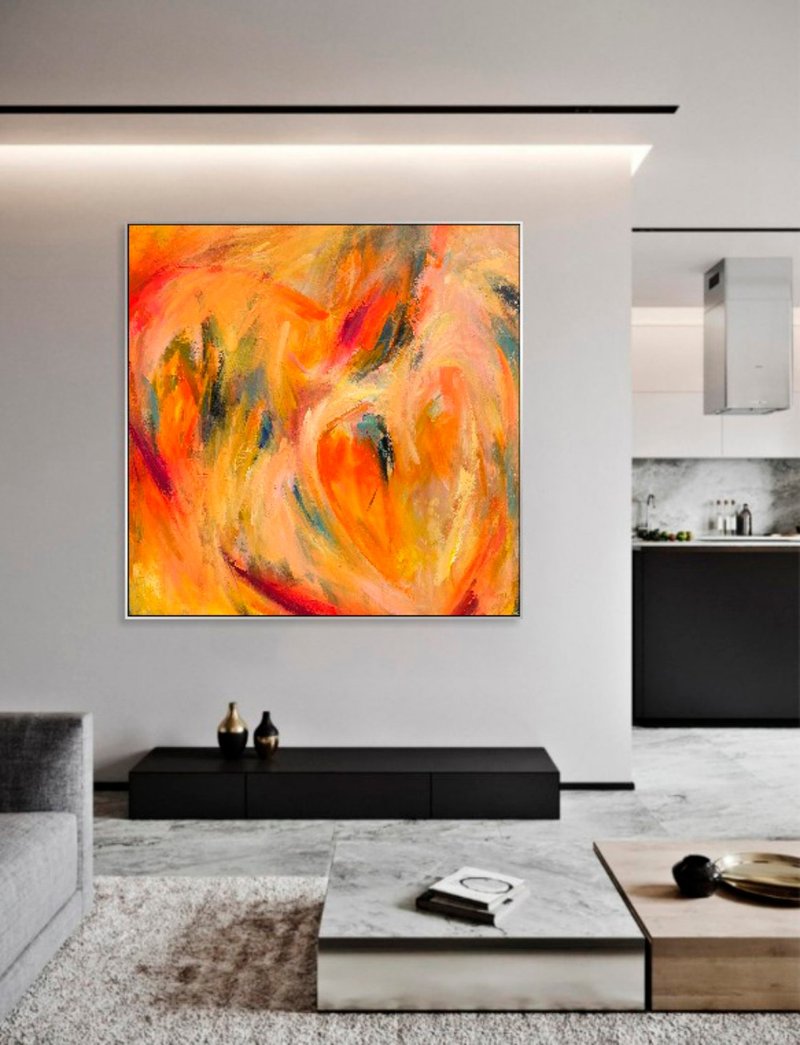 オリジナルの抽象的なカラフルなアート絵画キャンバス テクスチャ オレンジ オイル アート - ウォールデコ・壁紙 - アクリル オレンジ