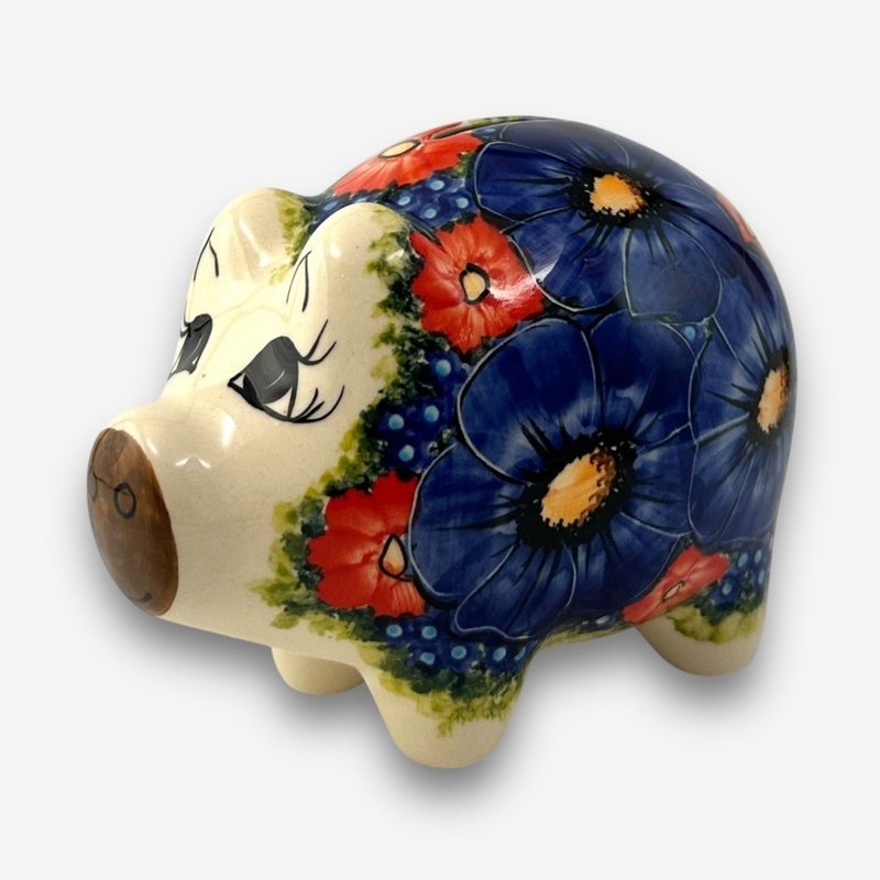 波蘭手繪手工陶-小豬存錢筒 15cm 赤藍芳華系列 波蘭製 - 存錢筒 - 陶 多色