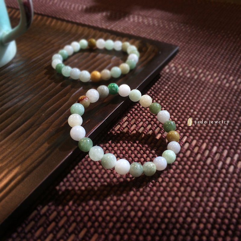 Wish - Natural Tricolor Jade (Burma Jade) Beaded Bracelet - Bracelets - Gemstone Green