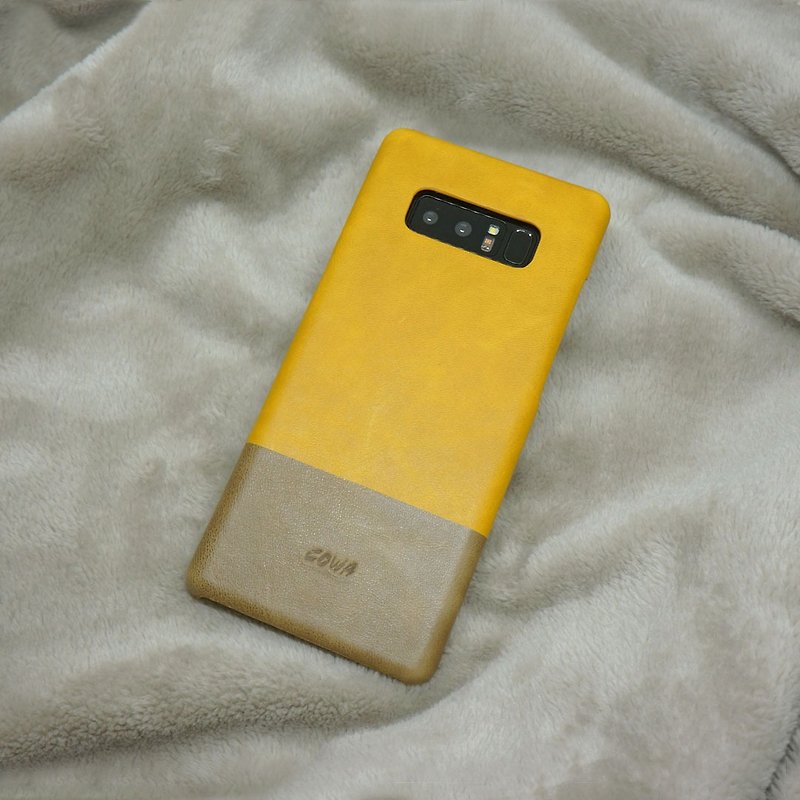 NOTE 8 Two-tone leather phone case - orange / brown - เคส/ซองมือถือ - หนังแท้ สีส้ม